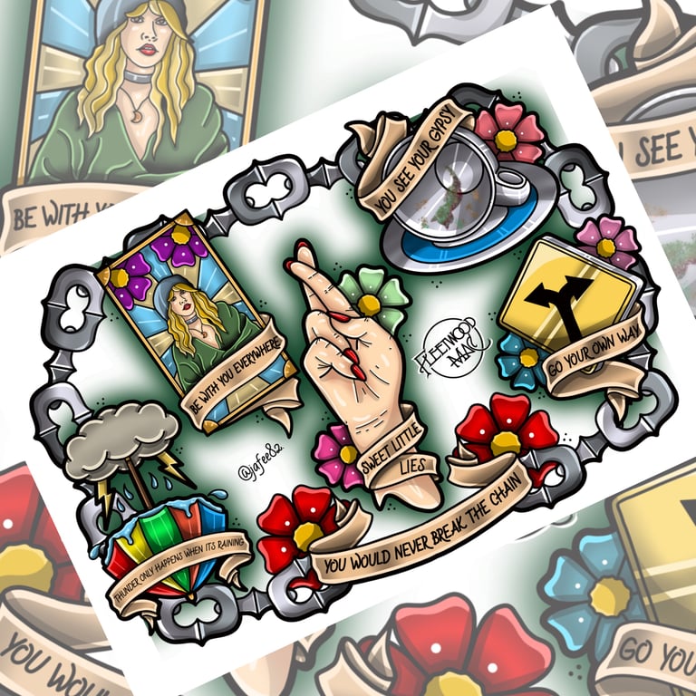 Fleetwood Mac Full Colour New School Tattoo Flash Print