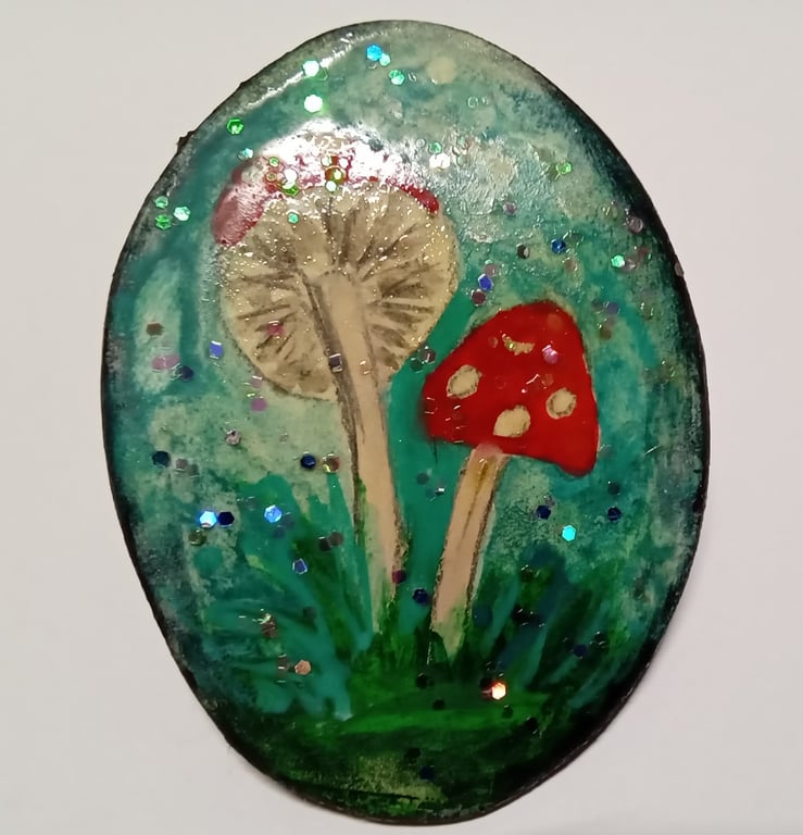 Toadstool Inspired handmade clay brooch 