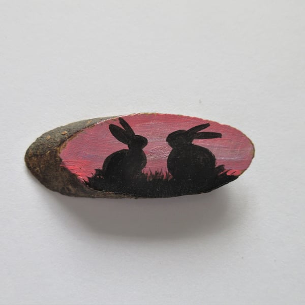 Dolls House Miniature Wooden Plaque Bunny Rabbit Picture Wood Slice