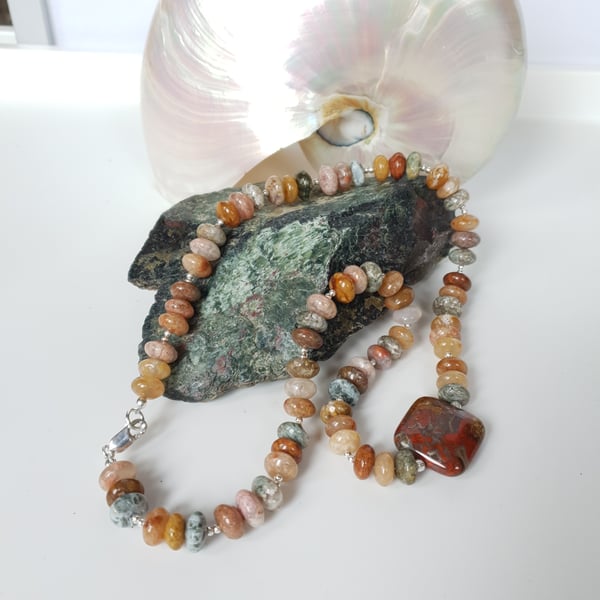 Autumnal  Necklace Woodland Jasper Sterling Silver Brecciated Jasper Earth Tones