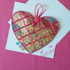Textile heart decoration in a card: large 