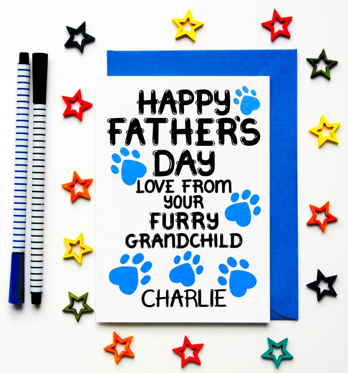 Personalised Fathers Day Card From Furry Grandchild, Cute Custom Father's Day 