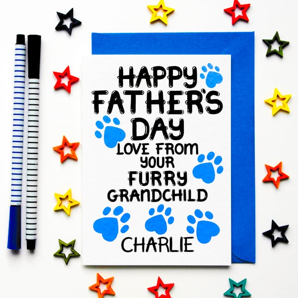 Personalised Fathers Day Card From Furry Grandchild, Cute Custom Father's Day 