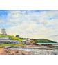 Wembury Beach Devon Original Watercolour Painting Mounted