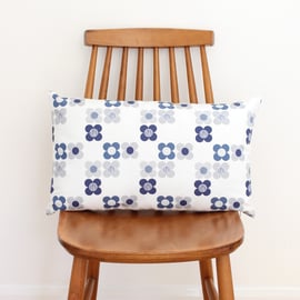 Mod Flower Blue Fabric Cushion Cover.