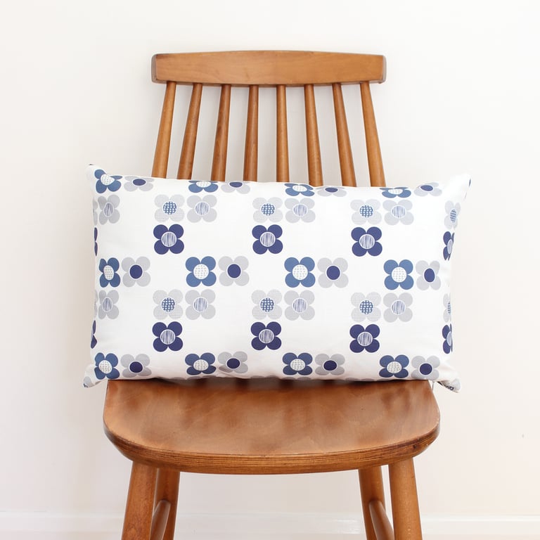 Mod Flower Blue Fabric Cushion Cover Imperfectly Perfect