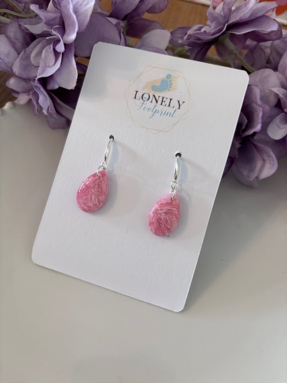 Pink Teardrop Polymer Clay Earrings - Lightweight Handmade Earrings 