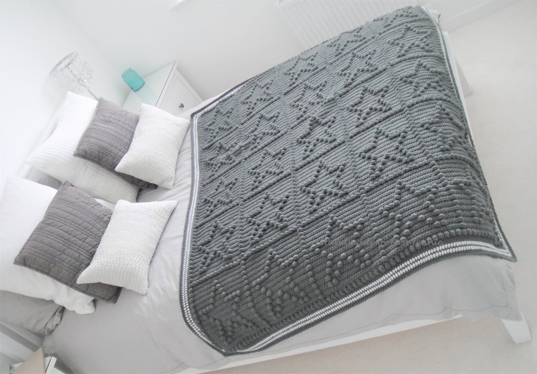 Star crochet blanket, Bed blanket, Large chunky Afghan, Sofa blanket, Grey blank