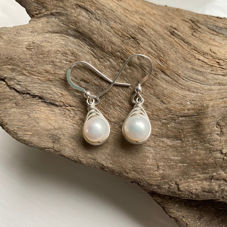 Freshwater Pearl Drop Earrings, sterling silver