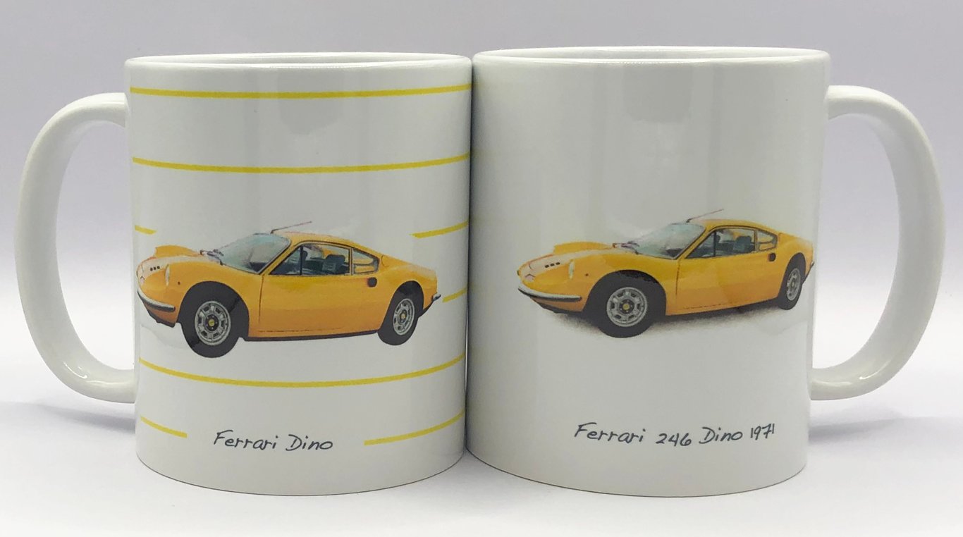 Ferrari 246 Dino 1971 - 11oz Ceramic Mug - Plain or Stripe Design