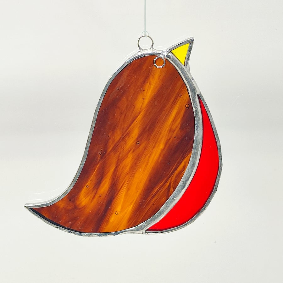  Stained glass bright red cute robin copperfoil suncatcher decoration