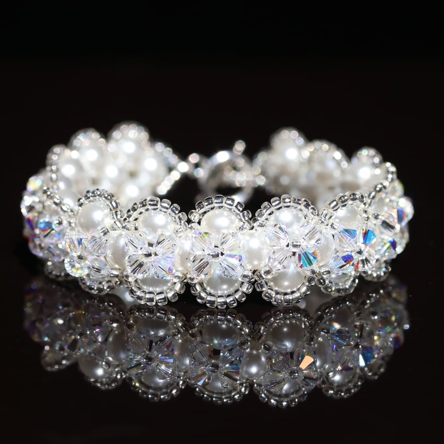 White Pearl and Sparkly Swarovski Crystal Bracelet