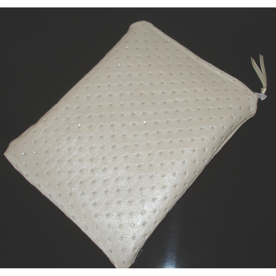 iPad Air 2 Tablet Case Cream Vegan Faux Leather Silver Bling