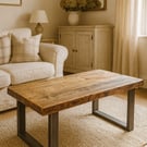 Handmade Rustic Solid Wood Coffee Table - Metal Square Framed Legs 