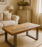 Handmade Rustic Solid Wood Coffee Table - Metal Square Framed Legs 