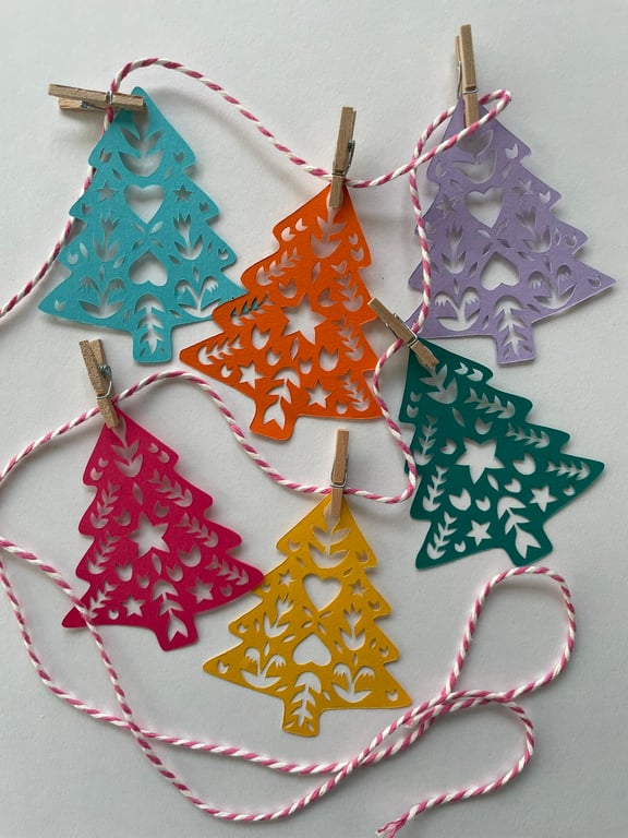 Christmas Tree Papercut Garland (Rainbow)