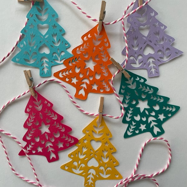 Christmas Tree Papercut Garland (Rainbow)