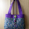 Mackintosh Style Floral Print Handbag Teal & Purple