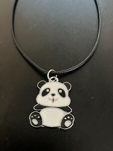 panda bear  charm pendant on a 18" leather cord necklace