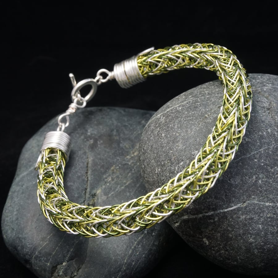 Green & Silver Viking Double Knit Bracelet
