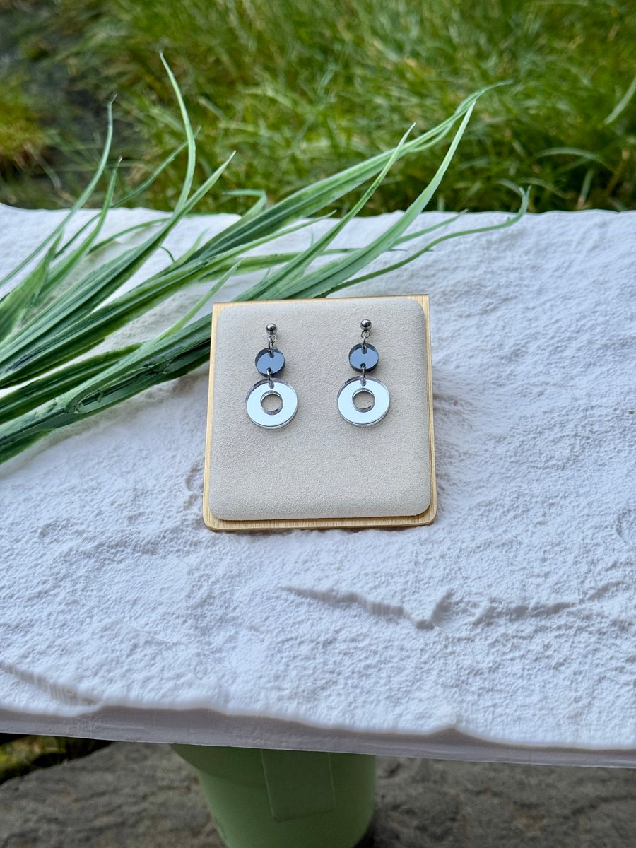 Silver And Gunmetal Circle Acrylic Earrings - Bespoke Leticia 
