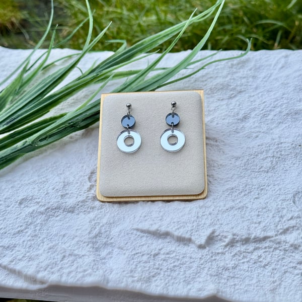 Silver And Gunmetal Circle Acrylic Earrings - Bespoke Leticia 