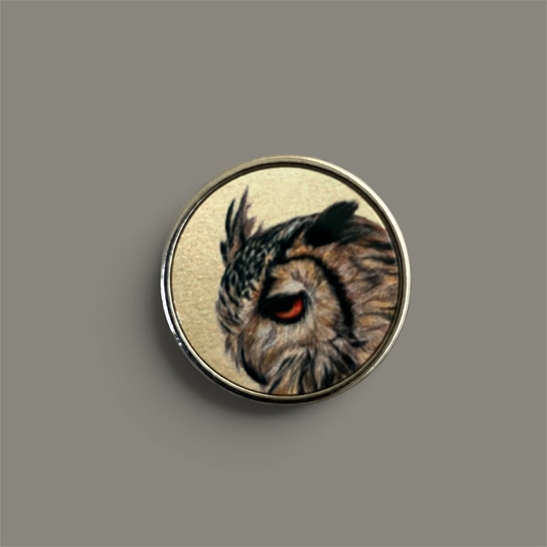Miniature Owl Pin Badge - 1" Silver Metal Brooch - Justine Williams Art