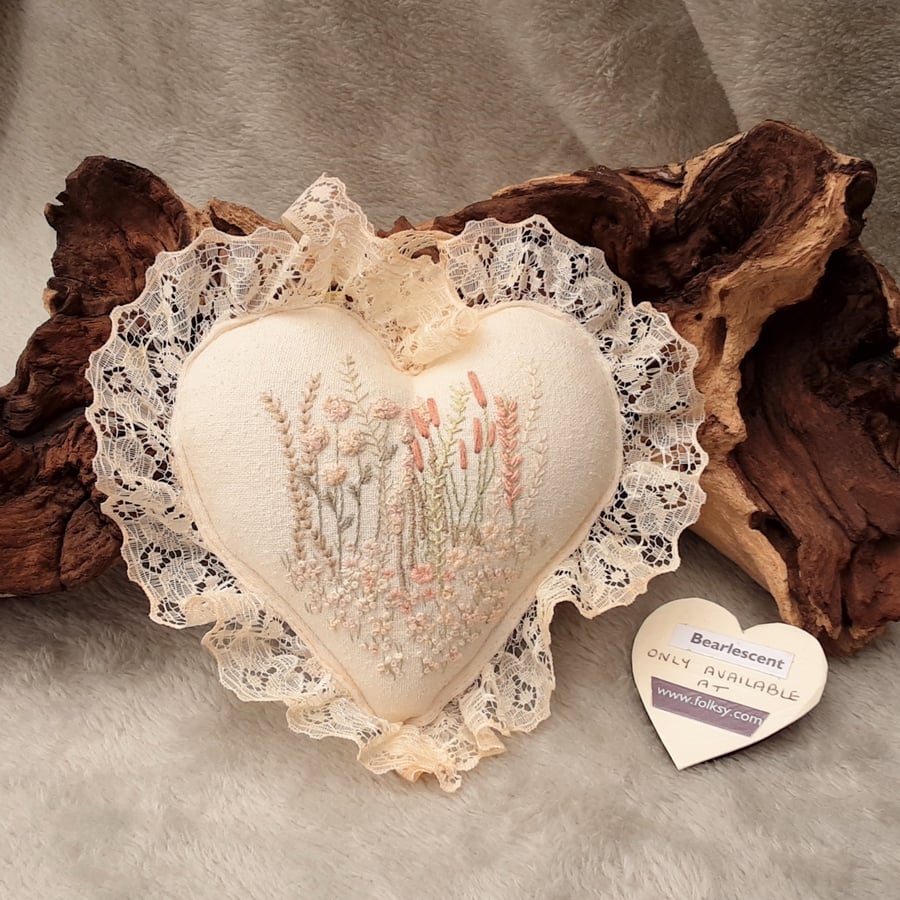 Luxury Hand Embroidered Lavender Heart, Keepsake Gift, Bridal Wedding gift 