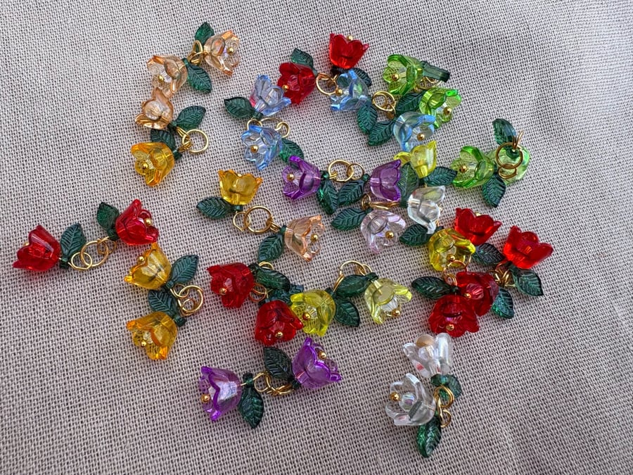 50x Double Bell Flower Charms with Leaves Perfect for Jewellery Making or Sewing