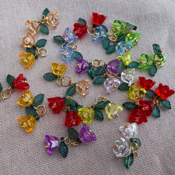 50x Double Bell Flower Charms with Leaves Perfect for Jewellery Making or Sewing
