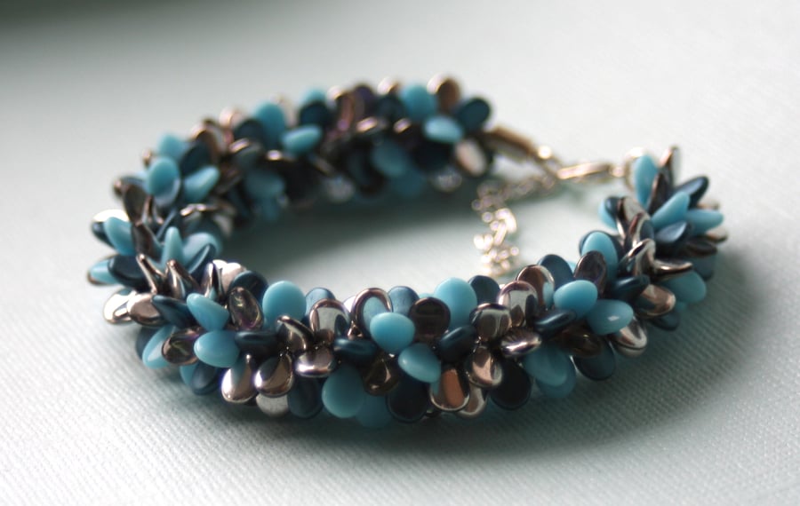 Blue beaded kumihimo bracelet