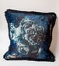 Cushion cover envelope style printed velvet blue flower and polkadot. - Image 3