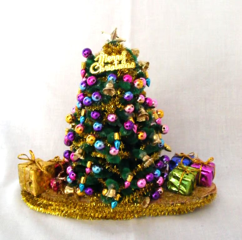 Handmade Christmas tree and presents table decoration 