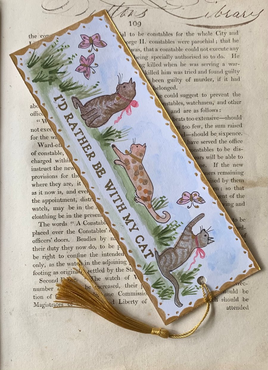 I'd Rather Be With My Cat Handmade Bookmark