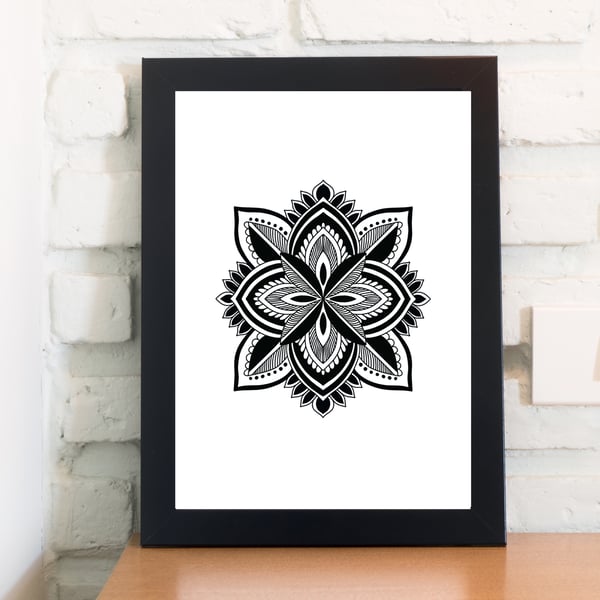 Black and White Mandala Inspired Print, Geometric Pattern, Abstract Mandala, Med