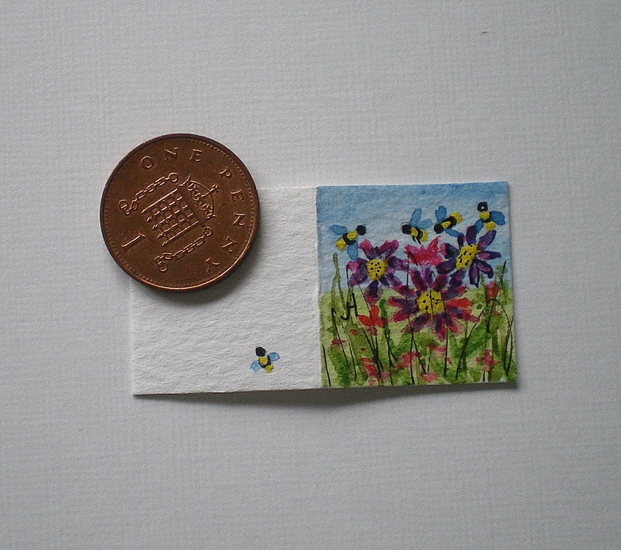 Dolls house Miniature, Greetings Card,One Inch,Inchie,Bumble Bees,one 12th scale
