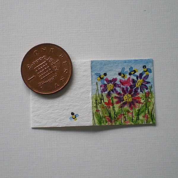 Dolls house Miniature, Greetings Card,One Inch,Inchie,Bumble Bees,one 12th scale