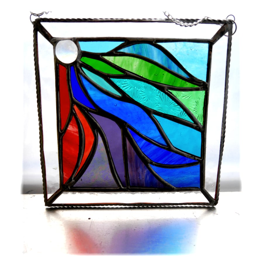 Ribbons Stained Glass Suncatcher Handmade 007 Bordered