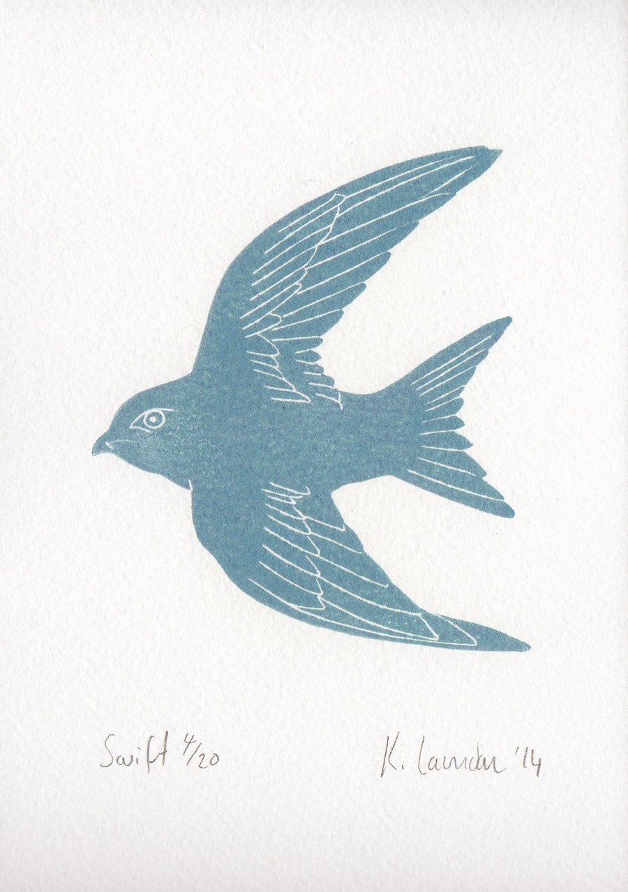 Swift Blue-Grey: Lino Print (FREE UK POSTAGE)