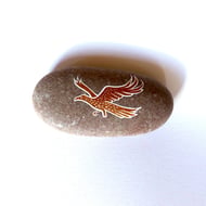 Copper Eagle Stone, Handpainted Rose Gold Bird Ornament, Gift for Bird Lover Art