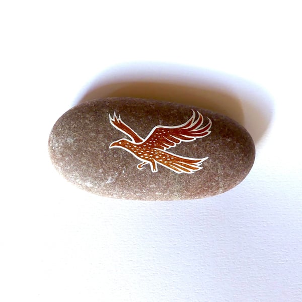 Copper Eagle Stone, Handpainted Rose Gold Bird Ornament, Gift for Bird Lover Art