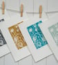 Poppy Seedhead in dark cyan - Linocut Print - Image 5