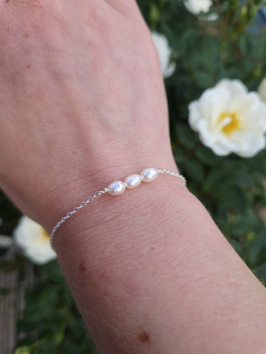 Freshwater pearl and recycled sterling silver bridal bracelet