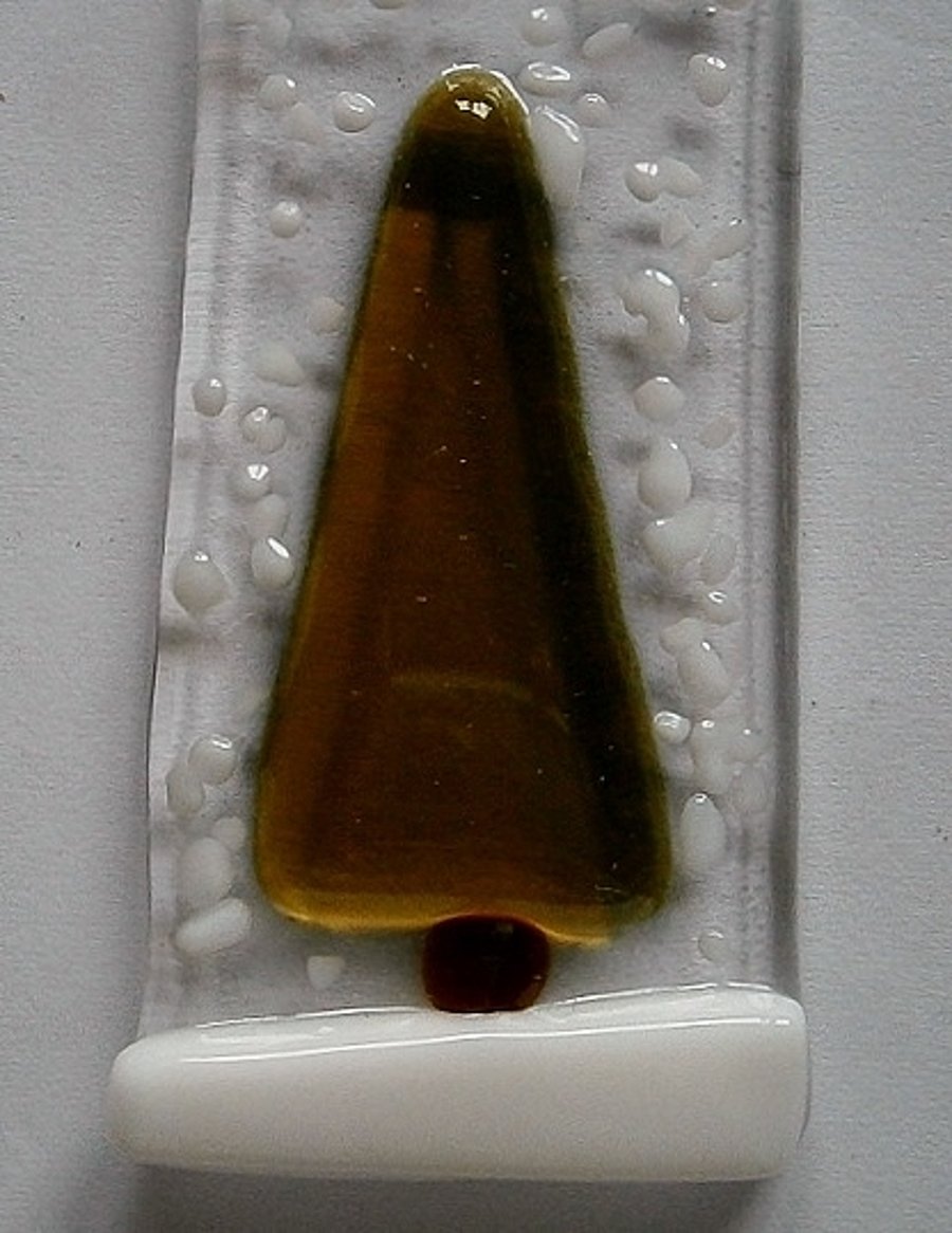 Fused glass snowy Christmas tree decorations