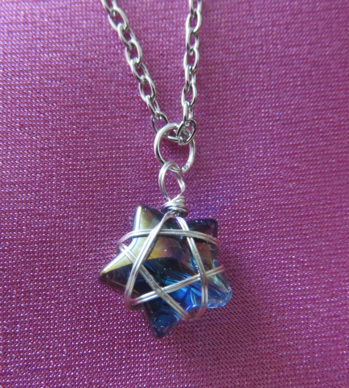 Wire Wrapped Star Necklace - Purple Blue