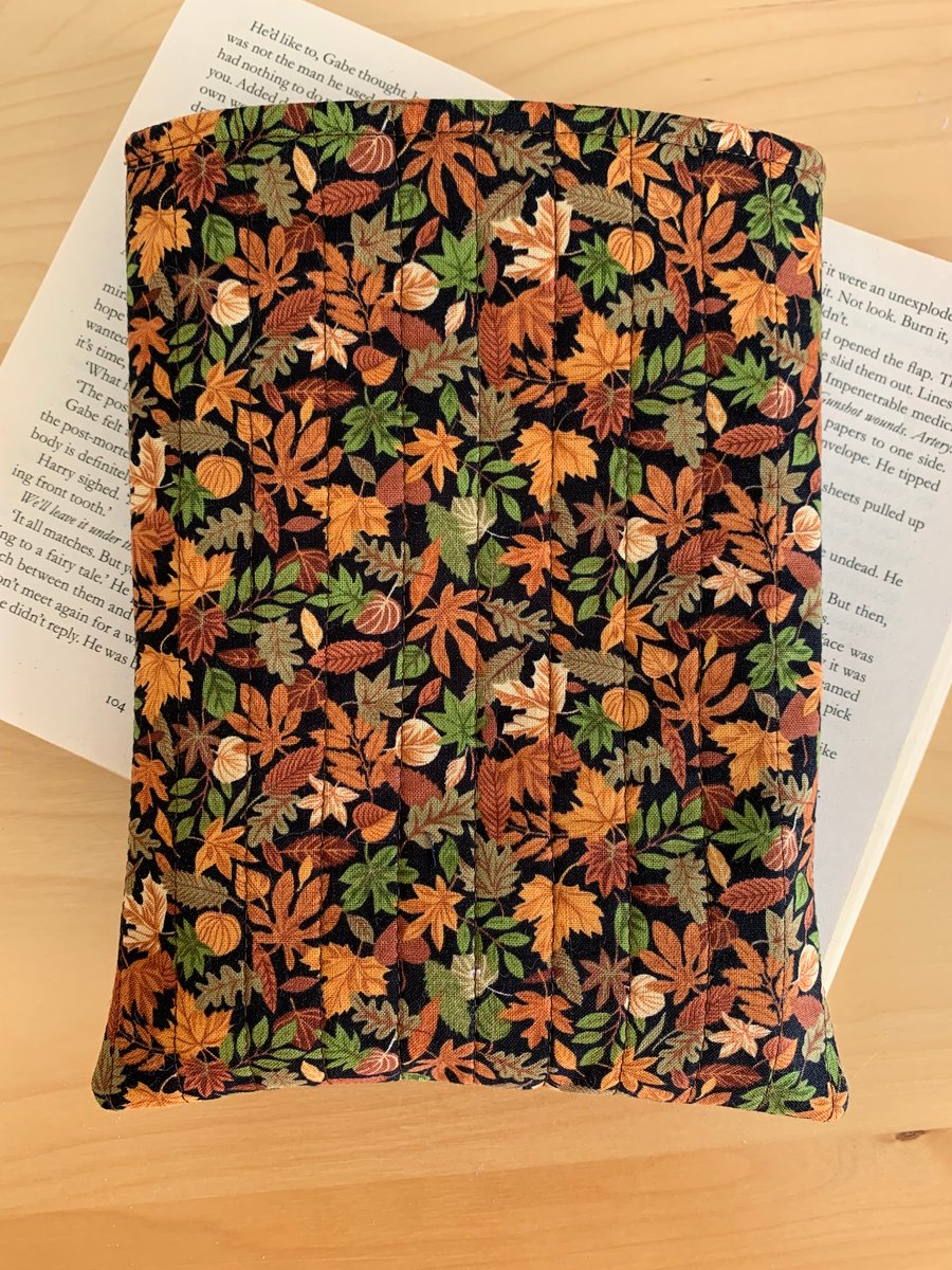 Autumn Leaves and Pumpkins Quilted Fabric Book Sleeve - Paperback Size