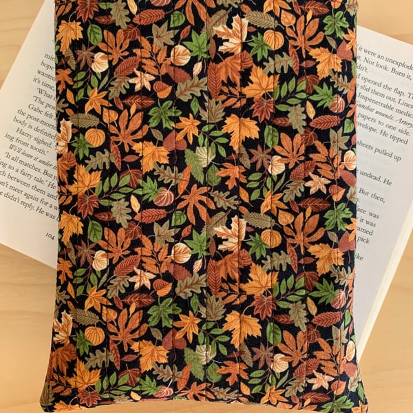 Autumn Leaves and Pumpkins Quilted Fabric Book Sleeve - Paperback Size