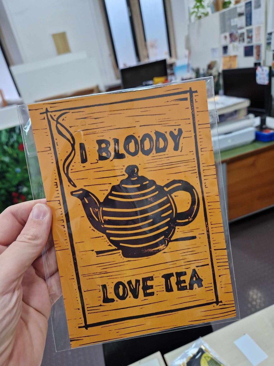 I bloody love tea. Orange and black print. Size A5.