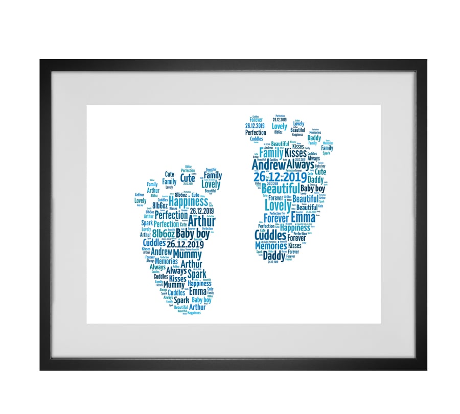 Personalised New Baby Boy Feet Word Art Design