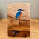 Kingfisher original painting on Oak wood